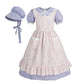 Nuoqi Colonial Costume Girls Prairie Pioneer Dress Laura Ingalls Wilder Costume With Apron Purple, 8-9