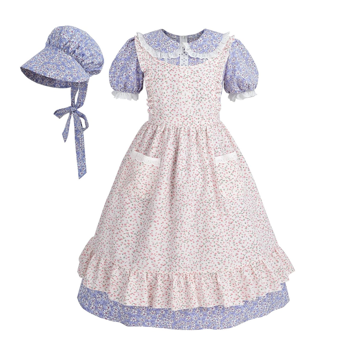 Nuoqi Colonial Costume Girls Prairie Pioneer Dress Laura Ingalls Wilder Costume with Apron Purple, 10-12