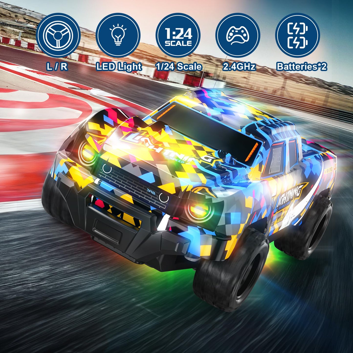 Remote Control Car for Boys 4-7, RC Pickup 1/24 Scale Light-up Mini RC Car for Kids Boys Toys Age 4-6, 6-8, 3-5, 5-7, Birthday G
