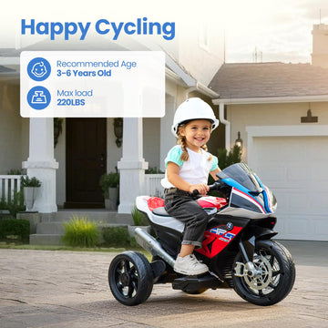 Kiddokidz Licensed BMW Kids Motorcycle - 12V Motorcycle Ride On Toy for Kids Ages 3-5 Years  3-Wheel Electric Motorcycle with Reverse  Headlight  Horn  Music(Red)