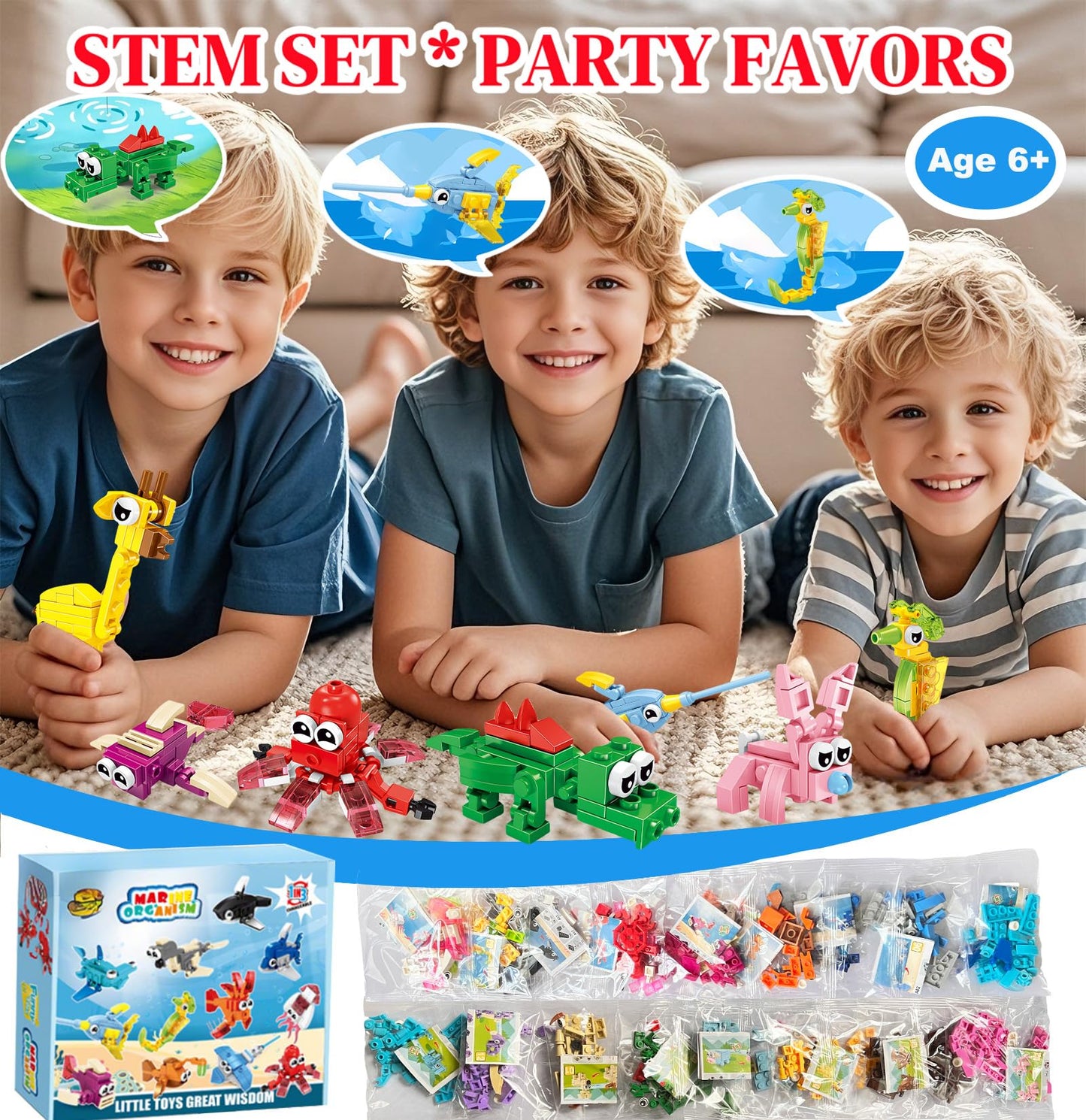 VEMBAP Mini Animal Building Blocks Set, 24 Pack STEM Toys, Small Mix Color, Classroom Gifts, Birthday & Easter Basket Stuffers