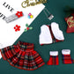 Aoriher 5 Pcs Santa Christmas Elf Doll Clothes Christmas Doll Clothing Costume Accessories Including Fluffy Vest  Plaid Skirts  Socks  3 in 1 Headband and Mini Silver Metal Bag for Doll Elf Outfit