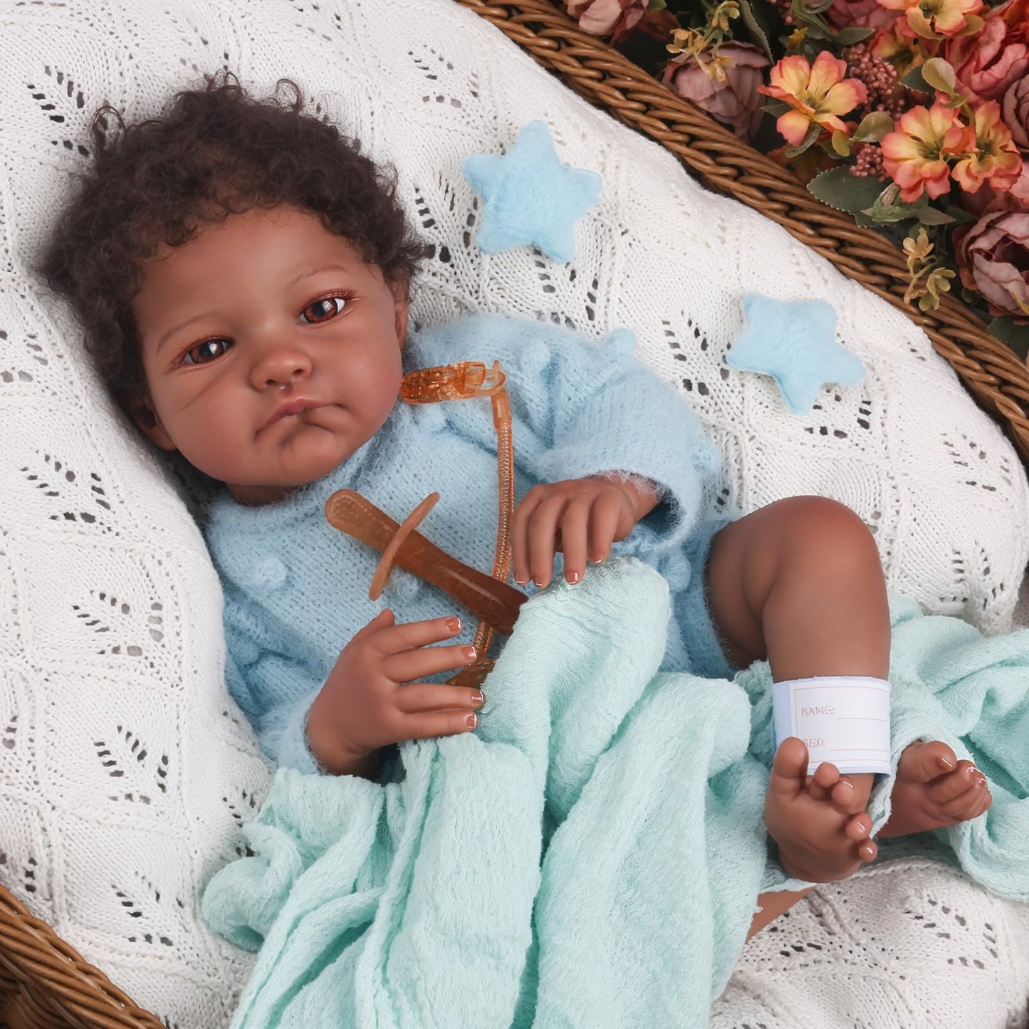 WOOROY Realistic Reborn Baby Dolls Black - 18-Inch African American Real Life Baby Doll Boy with Curly Hair and Open Eyes  Lifelike Gift Toy with Doll Accessories for Kids Ages 3+