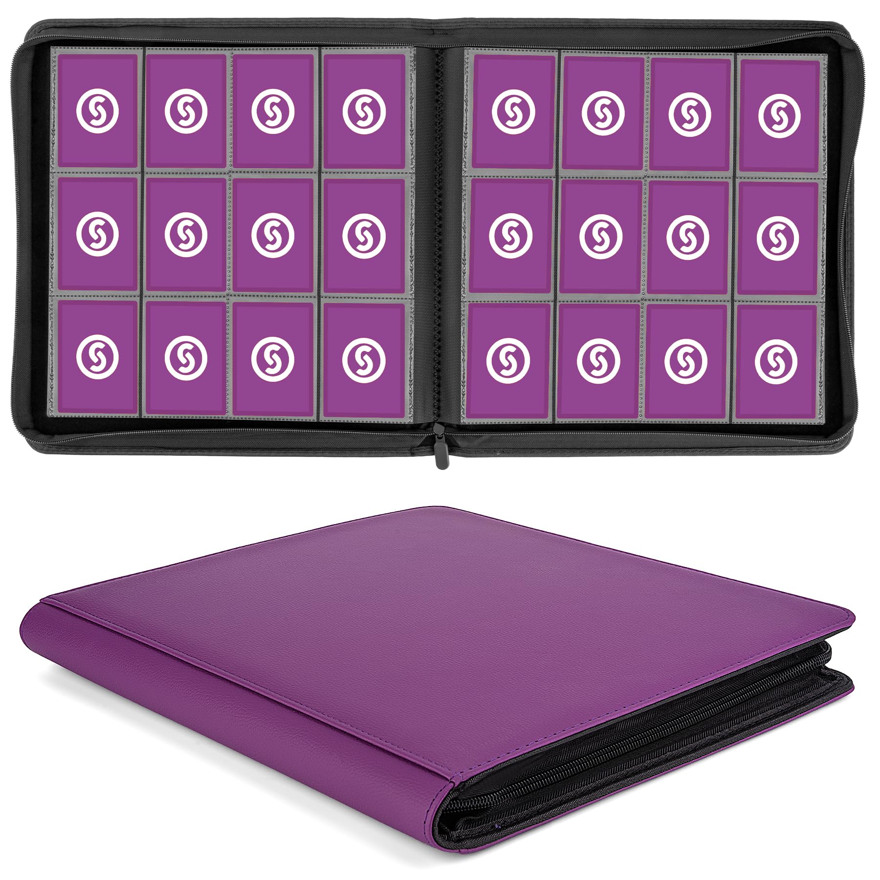 SMYV 12 Pocket Trading Card Binder  enhanced PU Cover Card Binder for 720 Cards  Ringless Side Loading Card Collection Album Folders for MTG  TCG  Game Cards & Sports Cards (Purple)