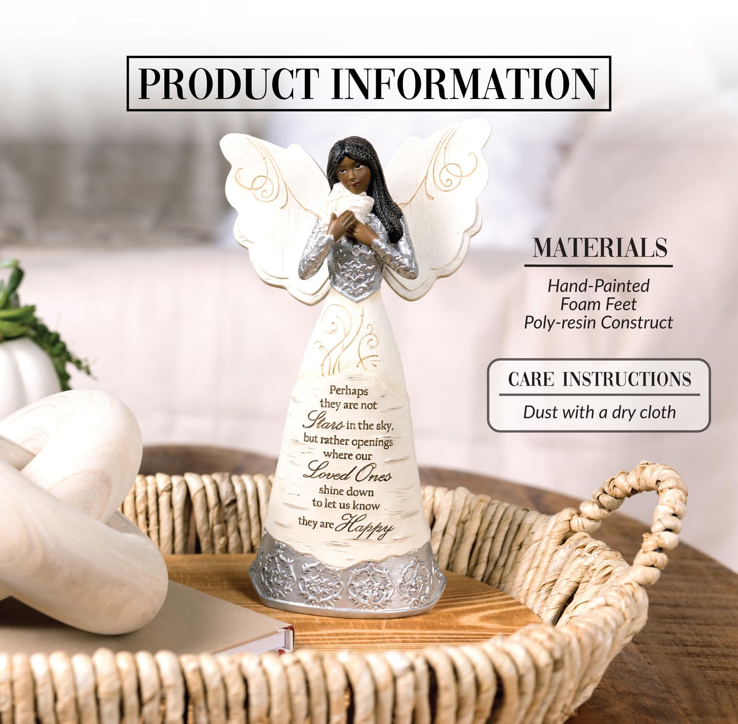 Pavilion Gift Company - Stars In The Sky - 9'' Ebony African American Angel Figurine Religious Memorial Bereavement In Memory Lo