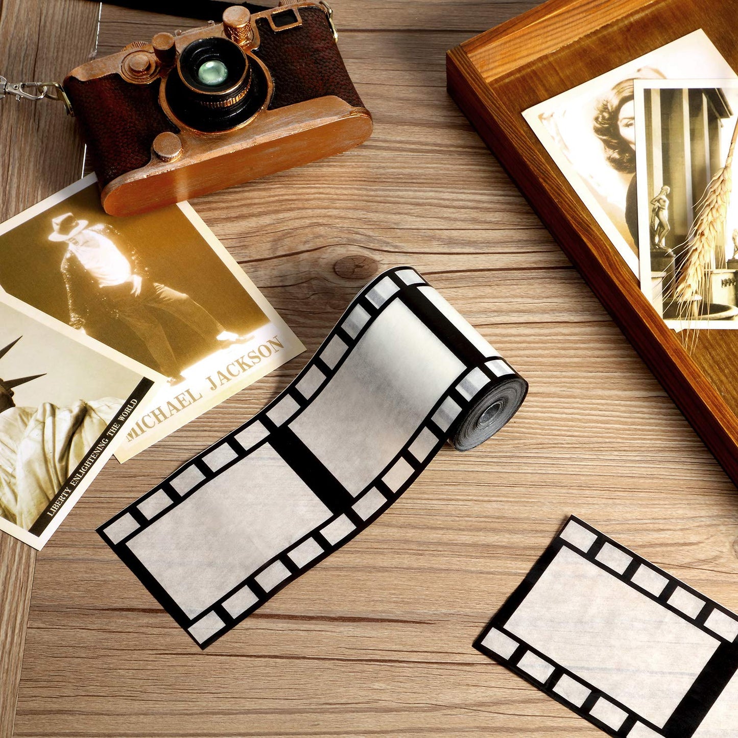 Gejoy 2 Rolls Filmstrip Tape Movie Party Decorations Filmstrip Poly Streamers Movie Reel Decor White and Black Material Film Bor