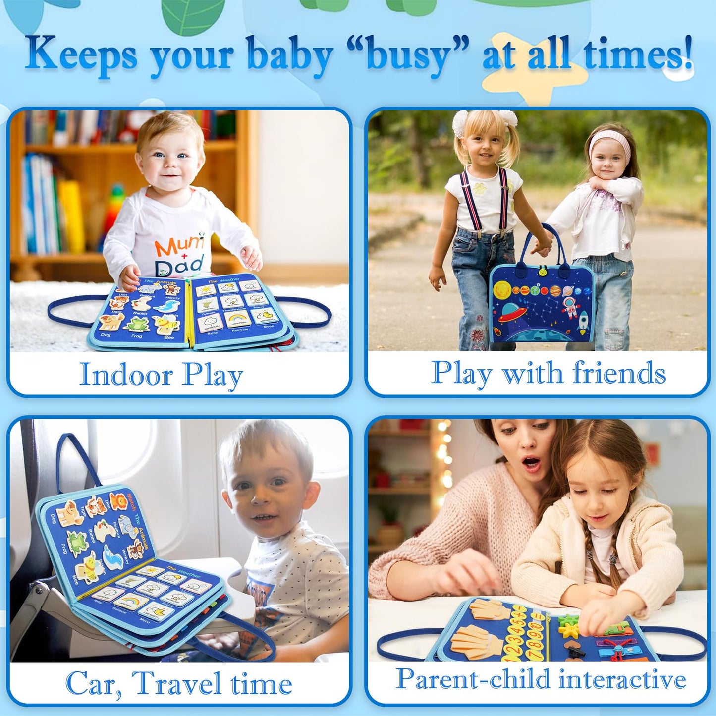 Busy Board for 1 2 3 4 Year Old Toddler Montessori Busy Book Sensory Learning Toys for Boys Girls Preschool Toy Birthday Idea Gi