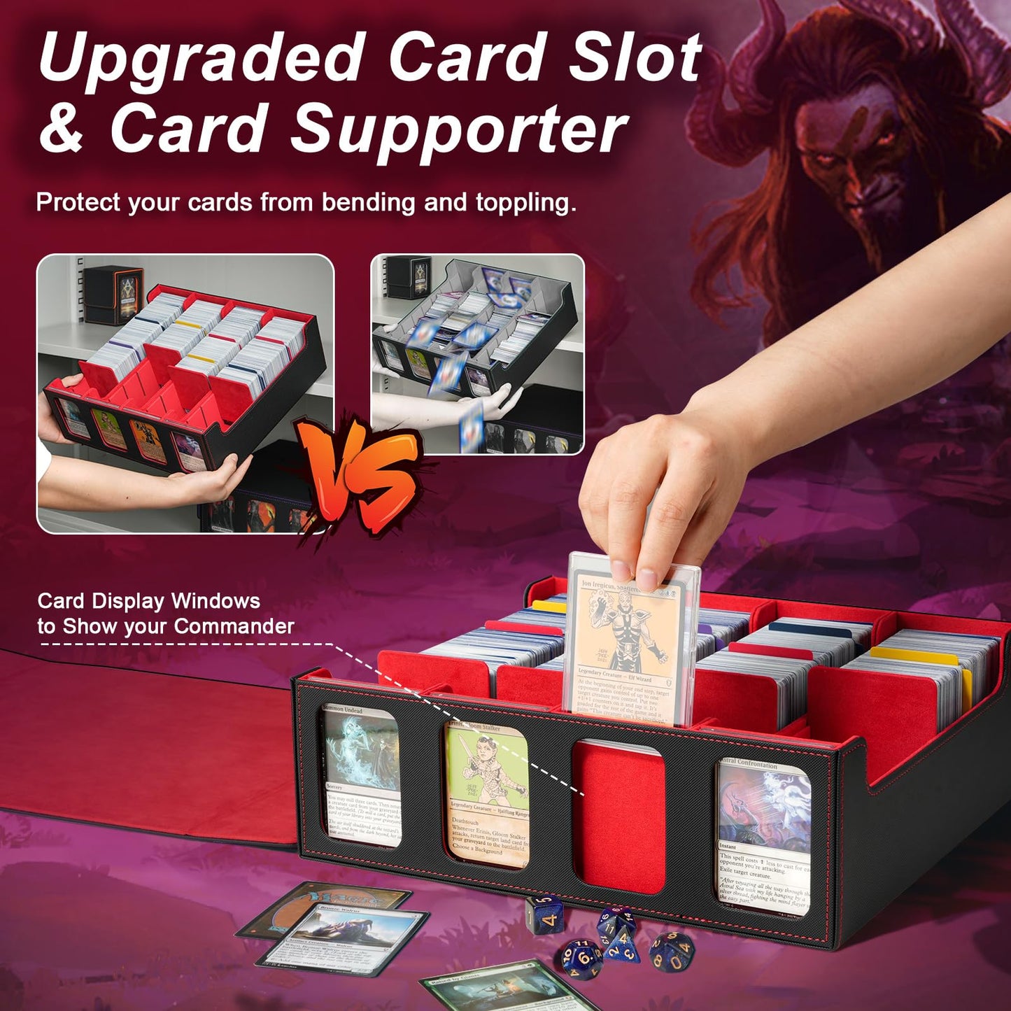 Timovo Mtg Deck Box, Magnetic Trading Card Storage Case Holds 3000+ Sleeveless Cards With 20 Colorful Dividers & 4Pcs Card Suppo