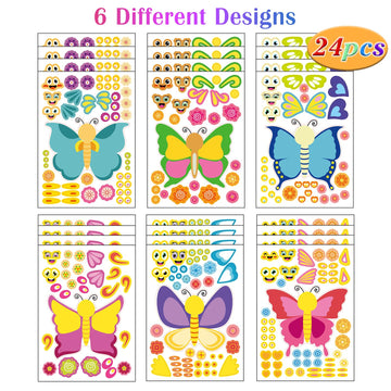24 Sheets Butterfly Make A Face Sticker Sheets For Kids Todders Activities, Make Your Own Stickers For Kids Birthday Party Favor
