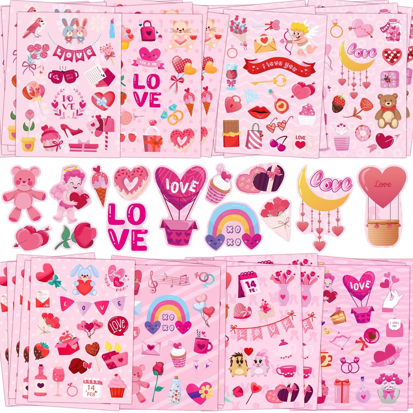 UPINS 48 Sheets Valentine Heart Stickers, Colorful Heart Stickers Kids Valentine Stickers for Labels Scrapbook Love Wedding Part
