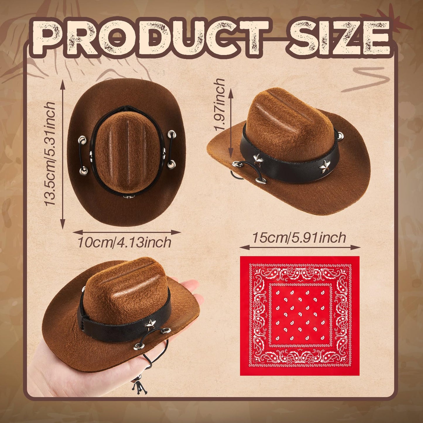 Shyyween 2 Pcs 17cm Doll Cowboy Costume Accessories Mini Western Cowboy Hat with Bandana Scarf Outfit Set Accessories for Birthday Christmas Anniversary Collectors' Gift  Doll Not Included