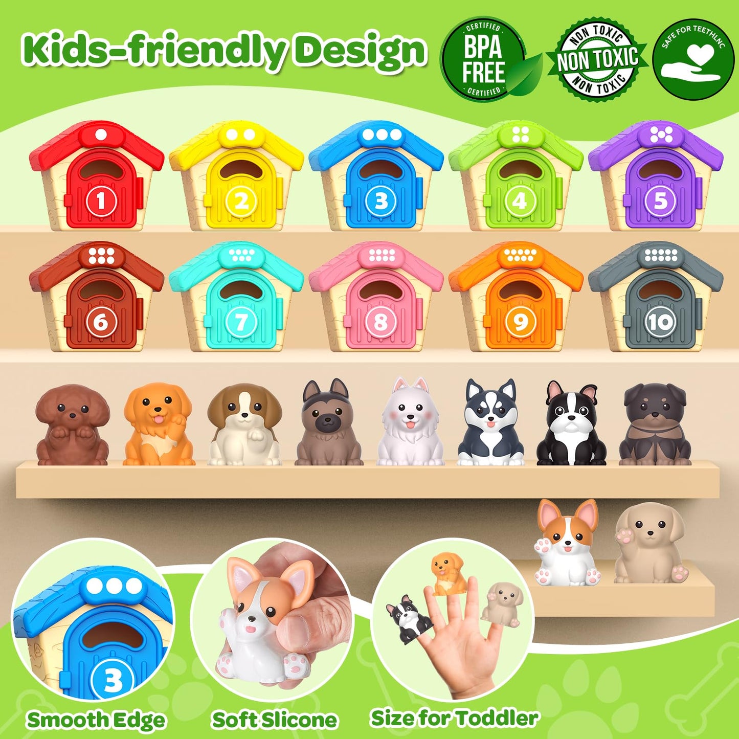 Letapapa Toddler Toys For 1 2 3 Year Old, 20 Pcs Dog Toys For Kids, Montessori Educational Counting, Matching & Sorting Motor Skills Toys, Christmas Birthday Gifts For Baby Boy Girl Aged 12-18 Months