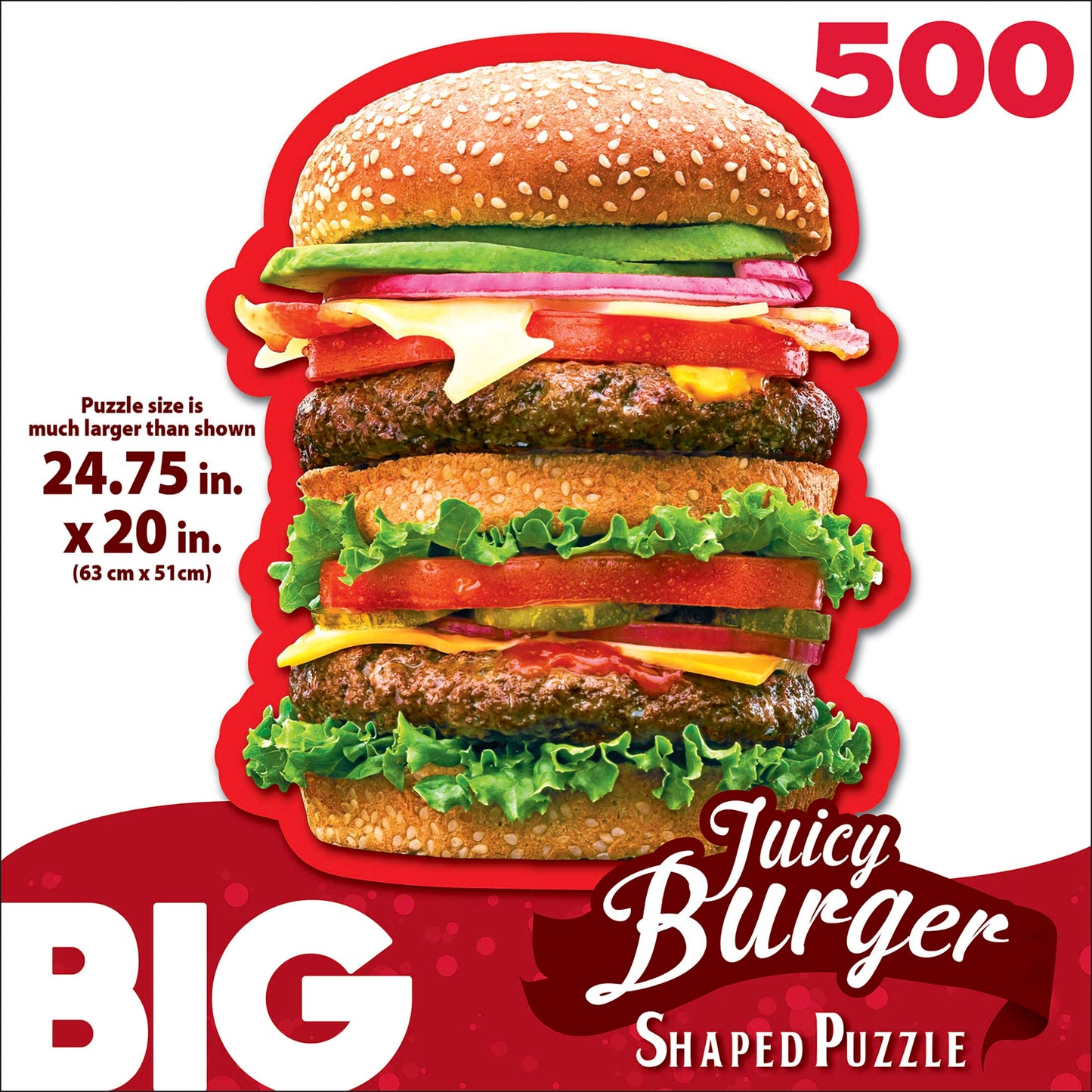 RoseArt 500 Piece Jigsaw Puzzle - Big Shaped Juicy Burger, Multicolor, 27" x 12", Model 7450ZZB for Adults