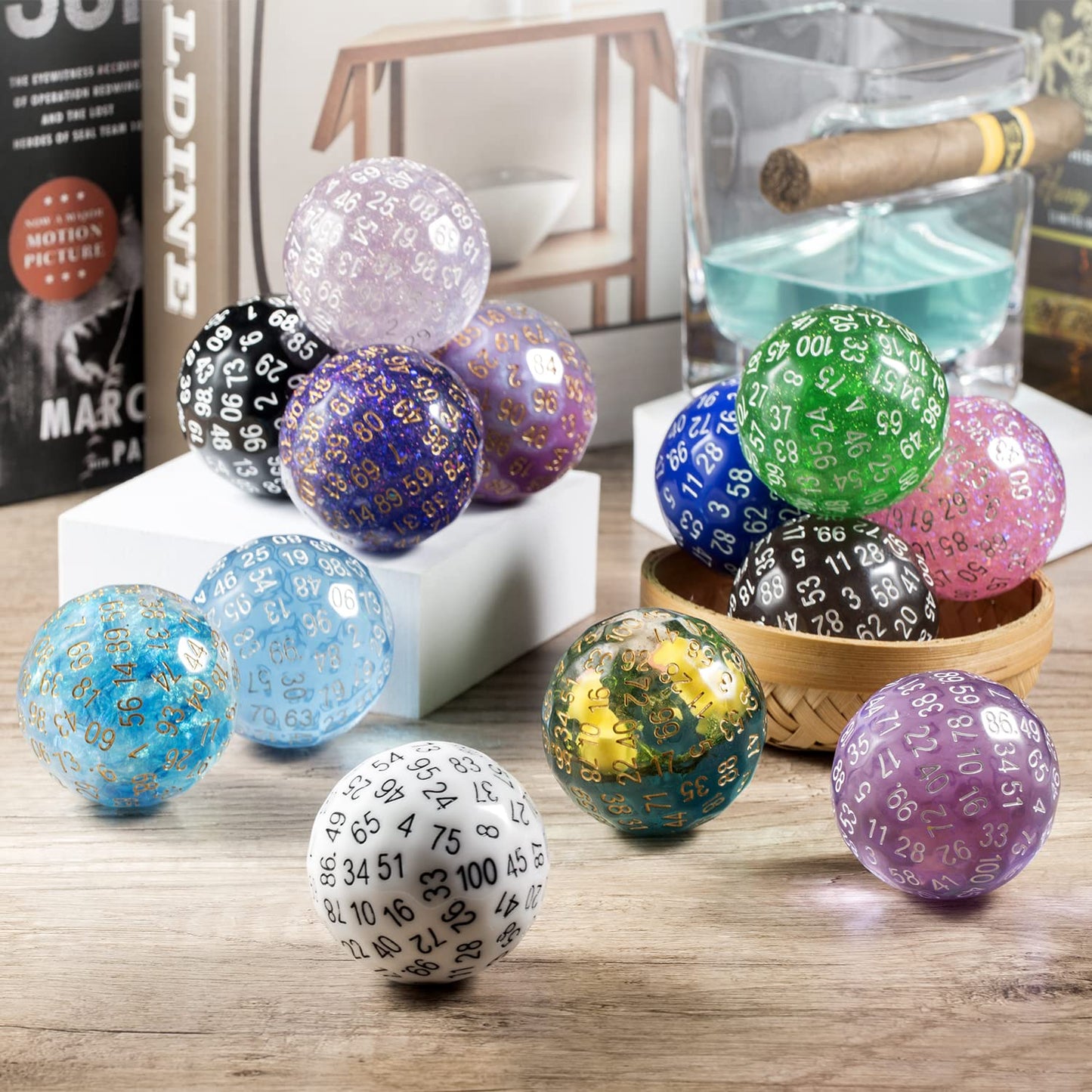 DNDND Resin D100 Dice Light Blue100 Sided Dice with Foil Paper inside with Translucent Organza Bag for Dungeon and Dragons