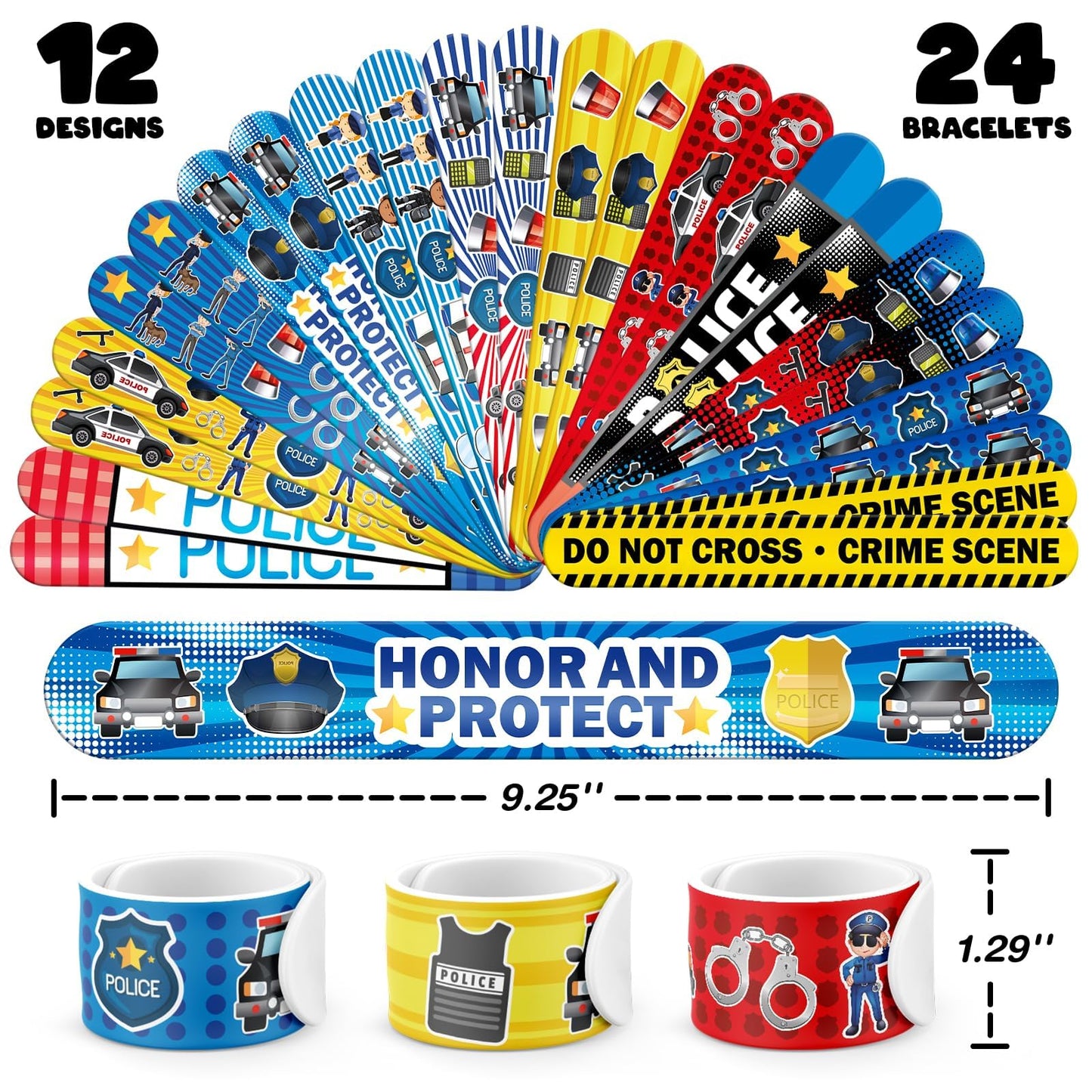 60 PCS Police Party Favors Set - 36 Temporary Tattoos Sticker & 24 Slap Bracelets for Kids, Perfect for Birthday Parties, Classr