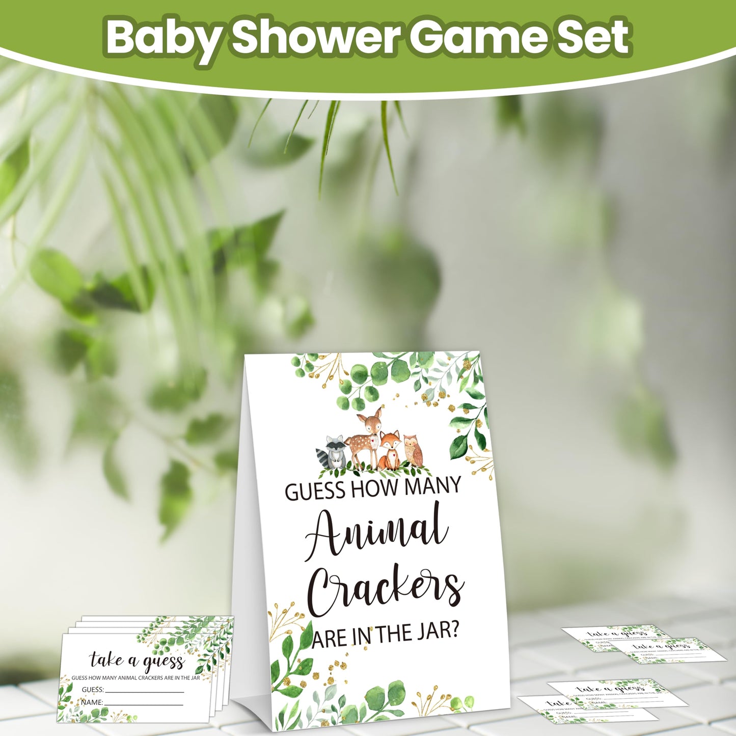 Detiho Woodland Guess How Many Animal Crackers Are In The Jar Baby Shower Game Cards,Jungle Safari Theme Baby Shower Games-1 Sig