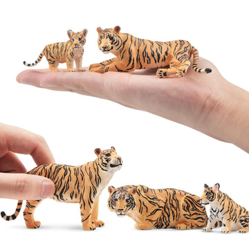 Toymany 6Pcs Realistic Tigers Figurines With Tiger Cubs, 2-6' Jungle Animals Figures Family Set, Educational Toy Cake Toppers Christmas Birthday Gift For Kids Toddlers