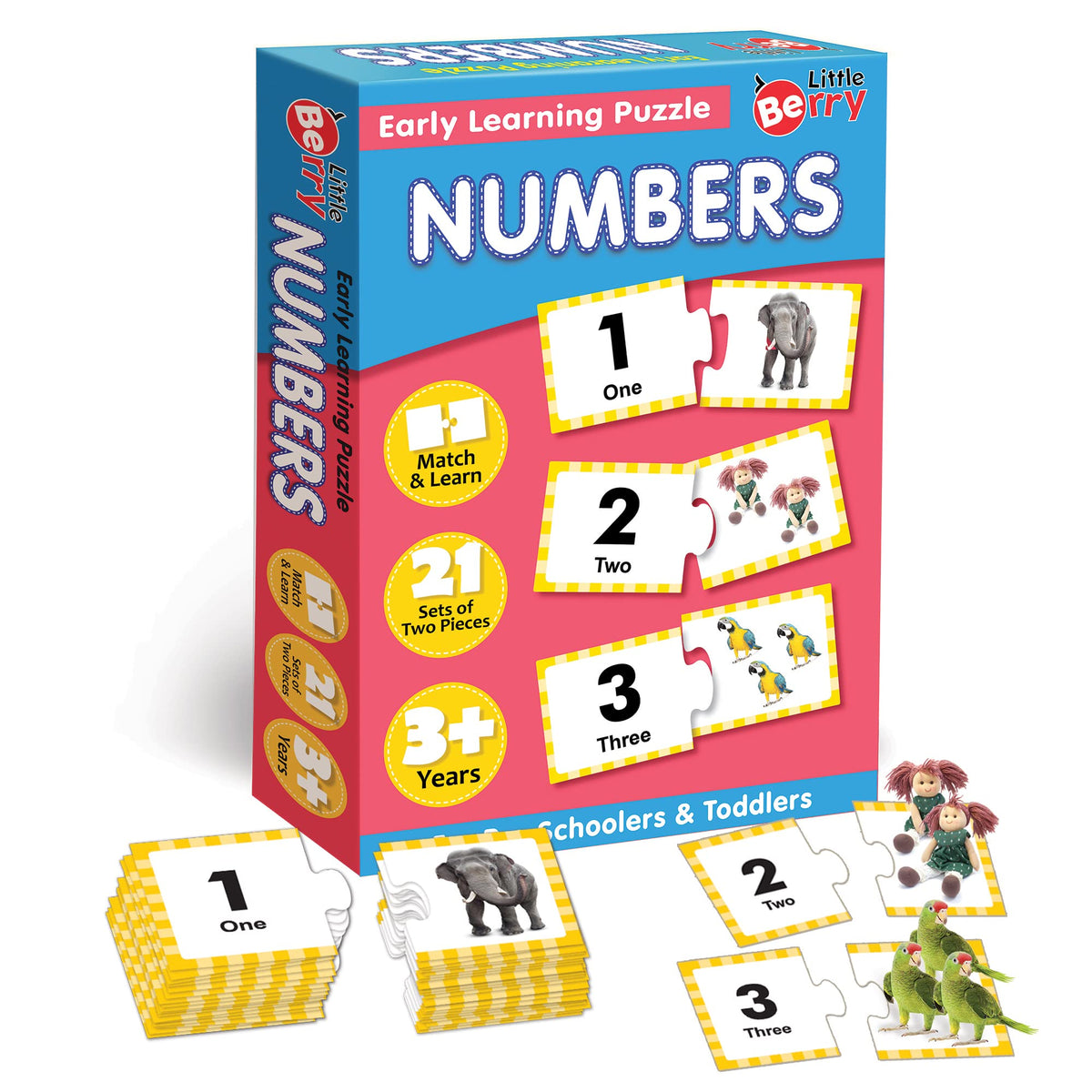 Little Berry Numbers Early Learning Puzzle for Kids | 42 Thick Puzzle Pcs, 21 SelfCorrecting 2Pc Jigsaw Puzzles | 4 in 1 Educa