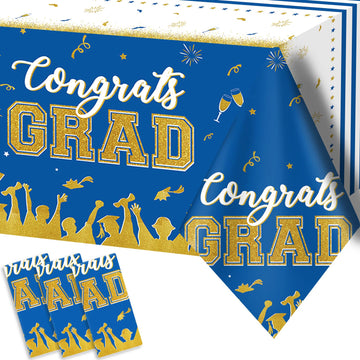 Chiazllta Set Of 3 Graduation Tablecloths Class Of 2024 Congrats Grad Blue Graduation Party Tablecover Decorations Party Supplie