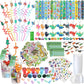 Qilery 195 Pcs Mermaid Party Unicorn Party Dinosaur Party Shark Party Favors Includes Plastic Cup with Lid Straw Keychain Bracel