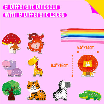 9 Pieces Lacing Cards, Double Sided Sewing Cards In 9 Jungle Animals With 9 Colorful Laces, Imagination Development Lacing Toys Games Educational And Learning Activity For Preschoolers, Kids