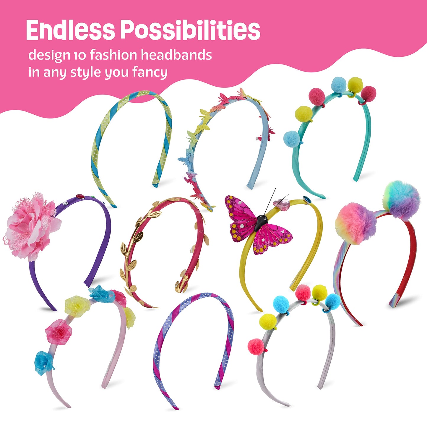 Pretty Me Headband Making Kit - DIY Fashion Accessories for Girls Ages 5-12 - Multicolor Plastic Small Size