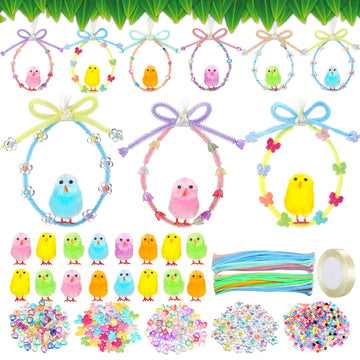 Soulchen 36 Set Easter Crafts Kits DIY Easter Chick Ornament with Colorful Pipe Cleaners Cute Beads for Spring Party Favors Art 