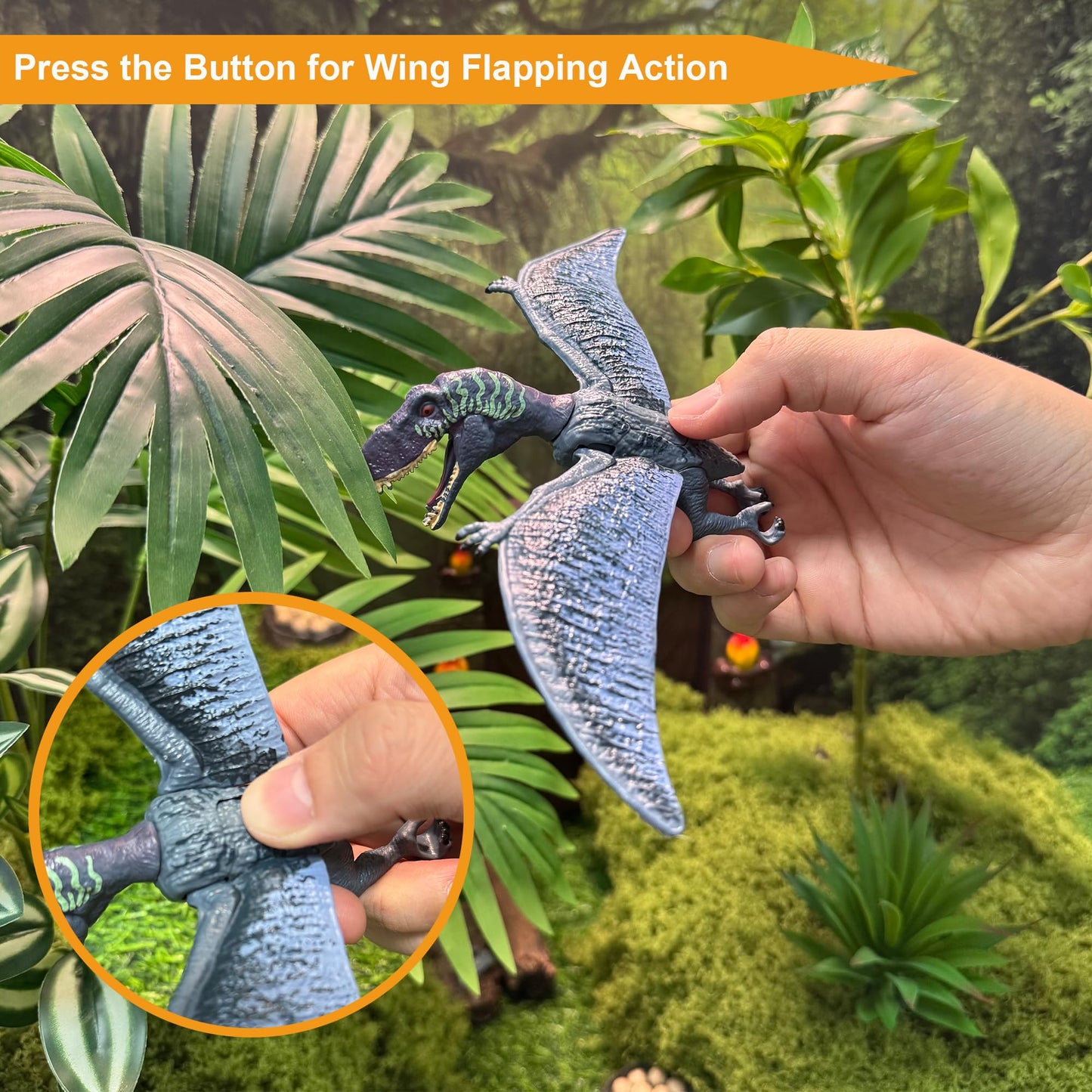 Eku Easyku Dinosaur Toys Styracosaurus Brachiosaurus Eudimorphodon With Wing Flapping Action, Movable Head Attack Motion