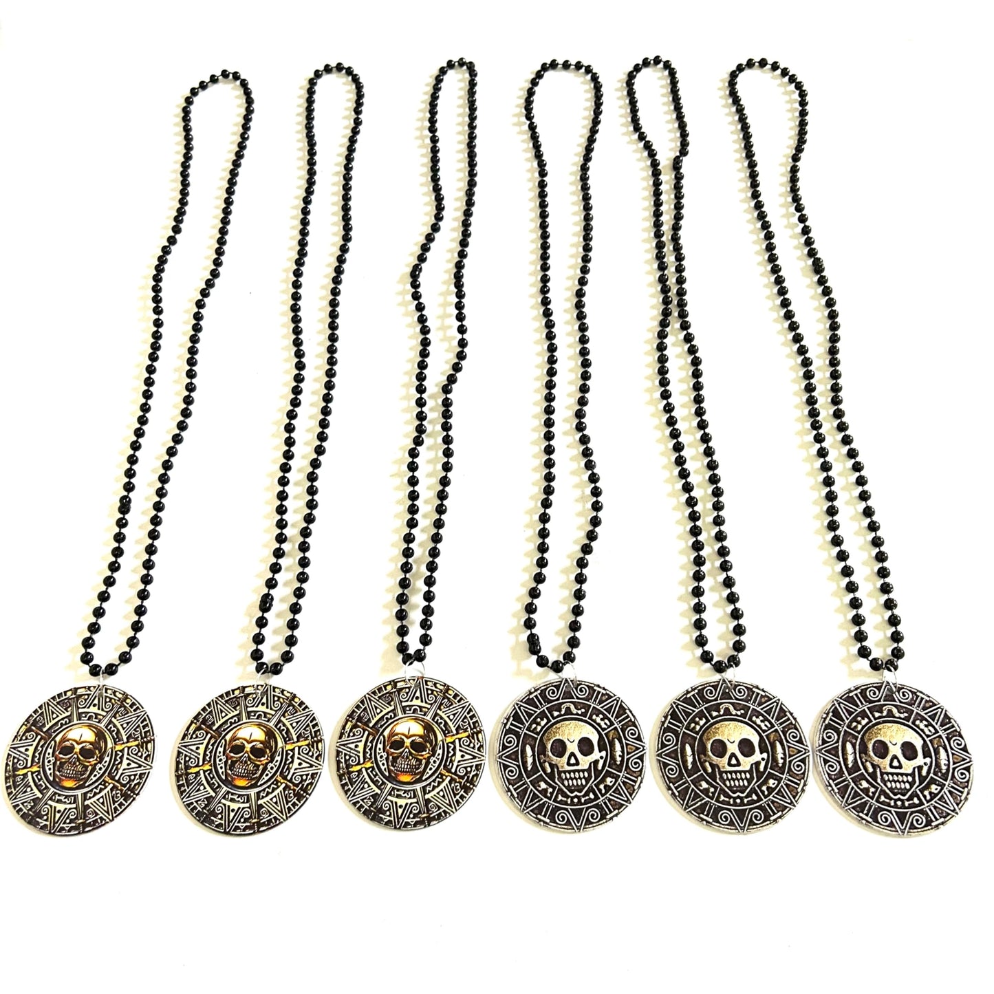 GZYSSL 12 Pcs Halloween Pirate Coin Beads Necklaces Pirate Skull Necklaces Accessories Pirate Day Necklaces Party Decorations