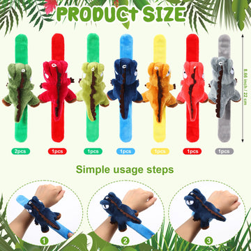 Lenwen 8 Pcs Dinosaur Stuffed Animals Slap Bracelets for Kids Plush Animal Cute Wrist Slap Bands for Birthday Party Favors Boys