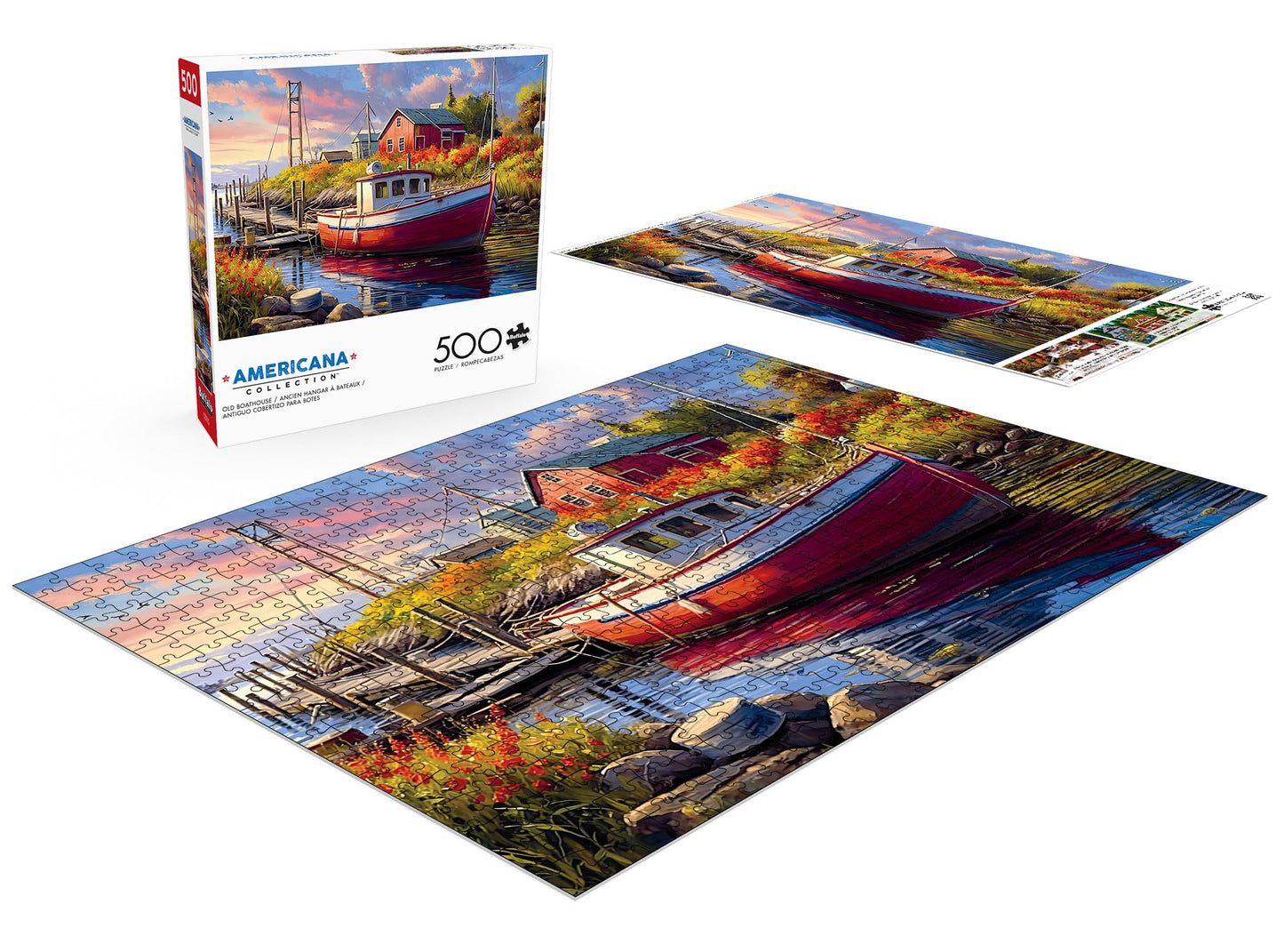 Buffalo Games 500 Piece Jigsaw Puzzle - Old Boathouse - Large Multicolor - Challenging Adult Puzzle - Model 37009