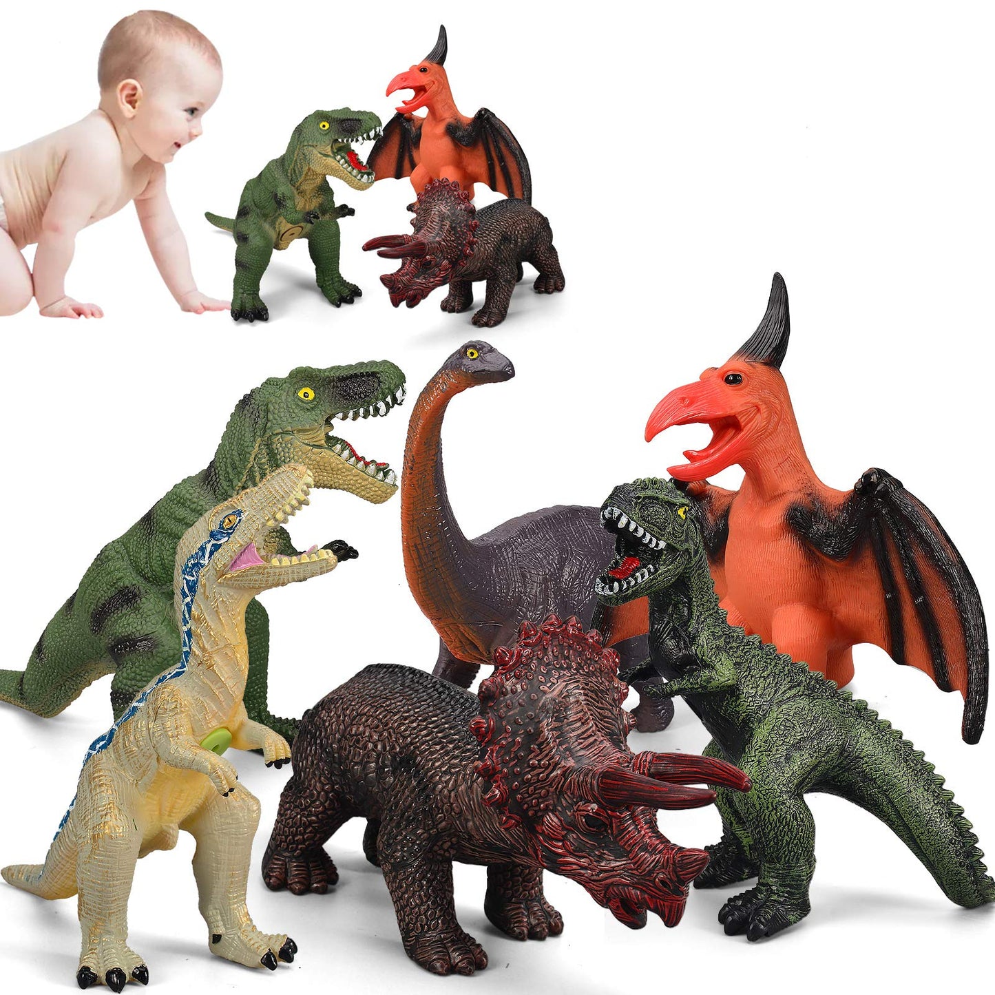 Gzsbaby Jumbo Dinosaur Toys Set - 6 Large Soft Multi-Color Dinosaurs for Kids 3-5, Perfect for Birthday Gifts and Party Favors
