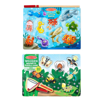 Melissa & Doug Magnetic Wooden Puzzle Game Set: Fishing And Bug Catching - Magnetic Games, Chunky Animal Puzzles For Toddlers And Kids Ages 3+