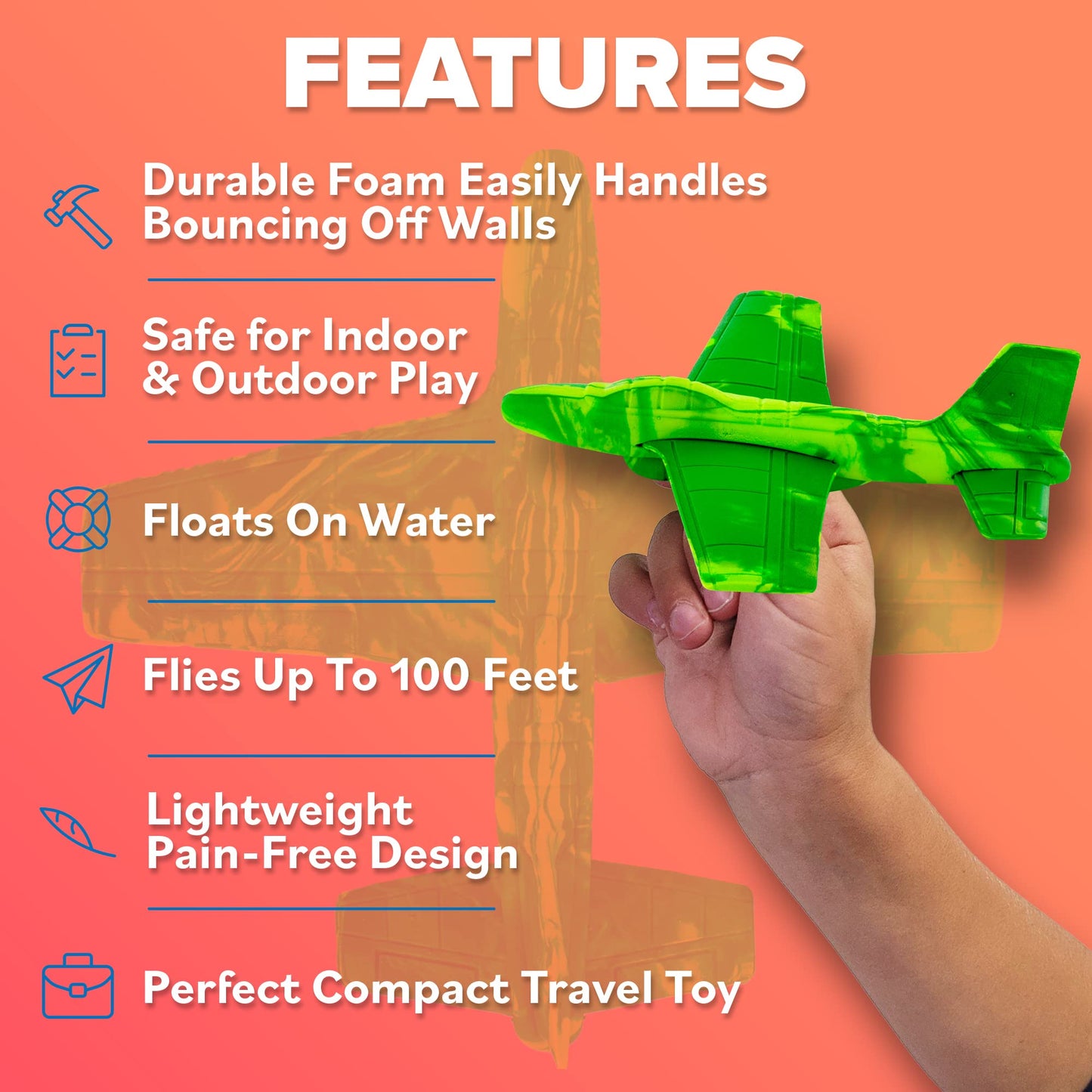 Foam Airplanes - Easter Basket Stuffers For Kids All Ages 4 5 6 7 8 9 10 11 - Best Toy Gift Boy Stocking Stuffer Gifts Party Favors - Easter Basket Gifts For Kids - Foam Air Plane Gift Idea For Kids