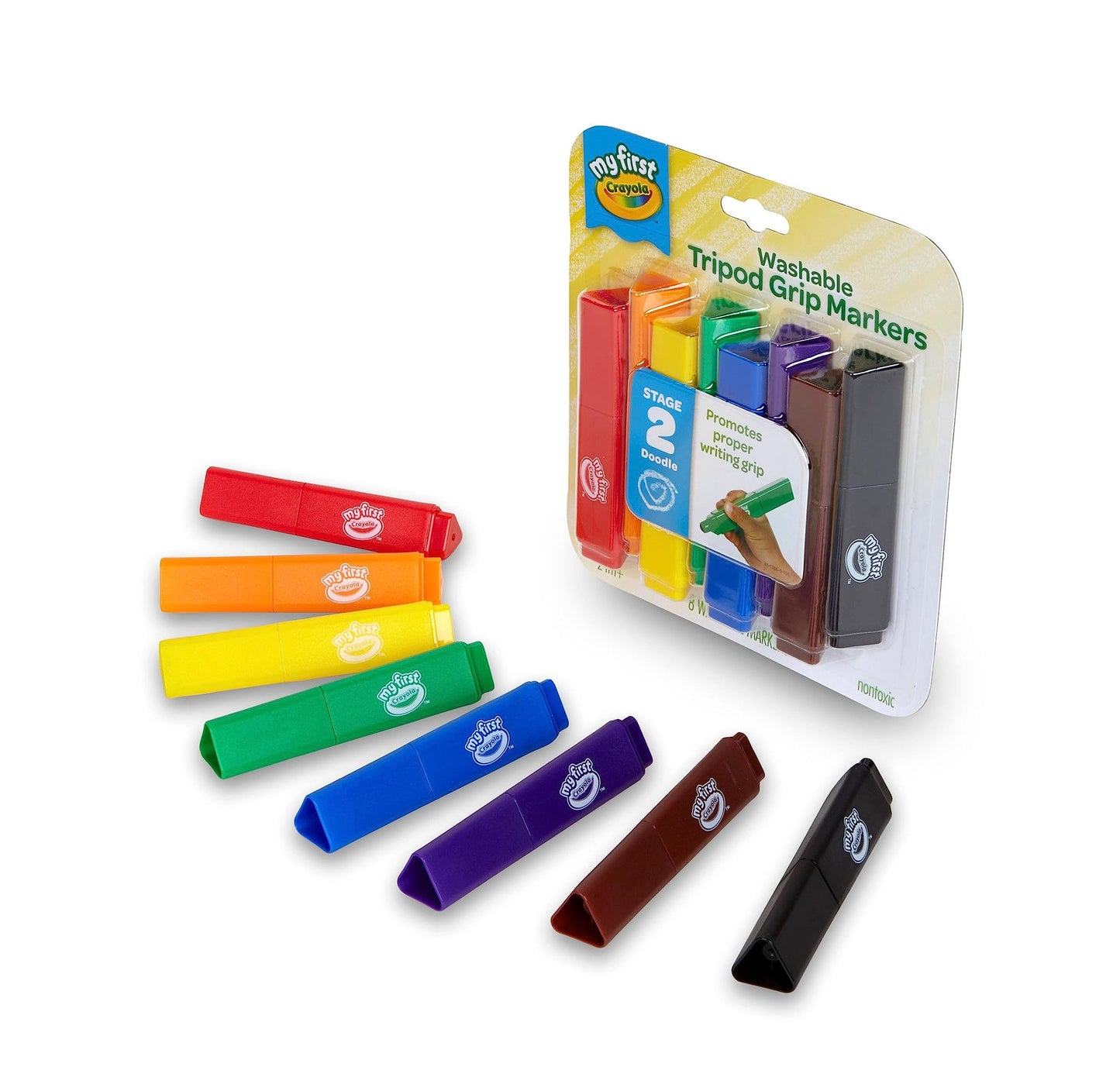 Crayola Triangle Toddler Markers, 8ct Easy Grip Washable Coloring Markers, Multicolored, Arts & Crafts Supplies for Young Kids