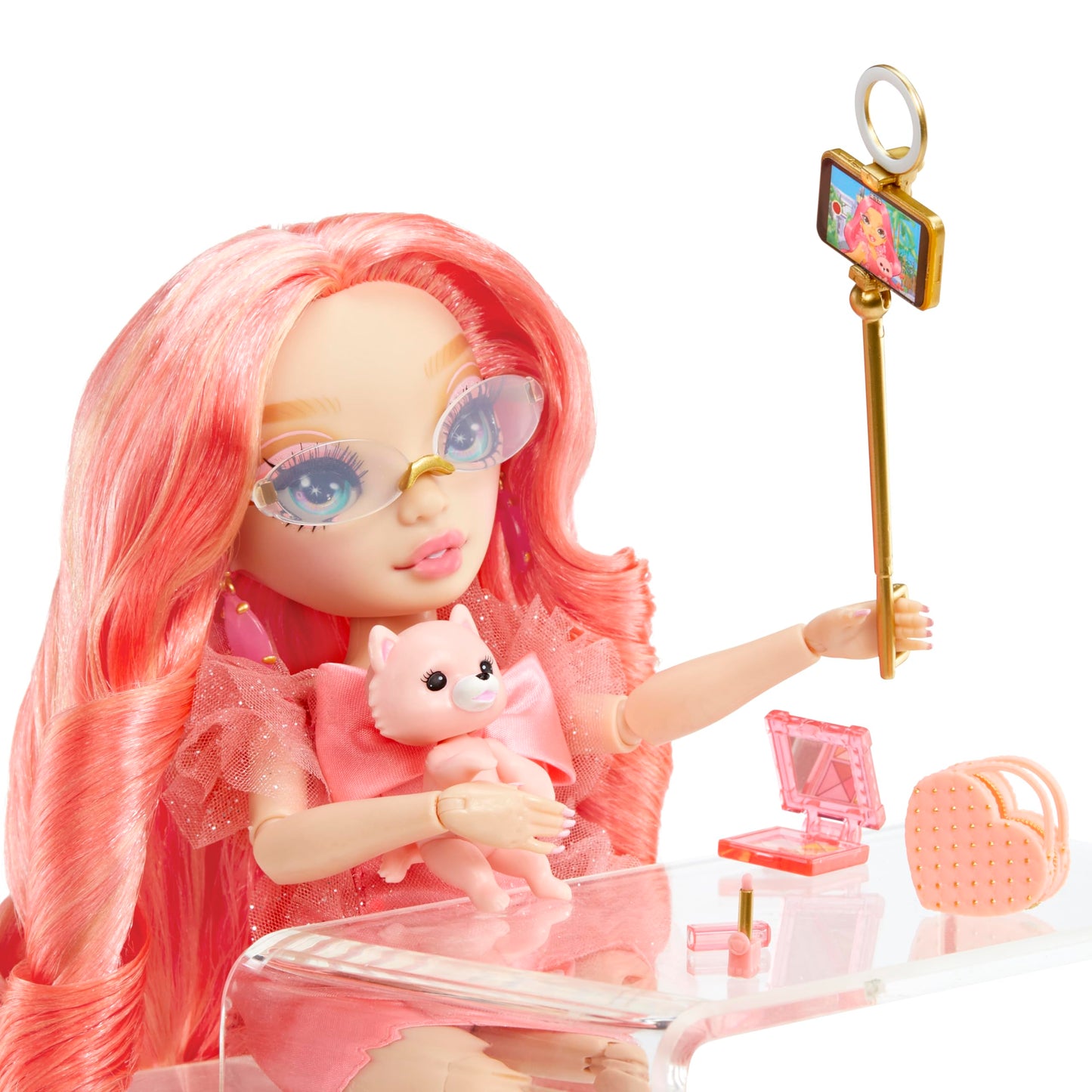 Rainbow High Pinkly Fashion Doll with Glasses & 10+ Accessories, Multicolor, Model 501923EUC, Perfect Gift for Kids 4-12 Years