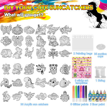 CAPKIT 36Pcs Suncatcher Kits for Kids, Window Art Kids Crafts, 11 Paints for Creative DIY, Arts and Crafts Gift for Kids Childre