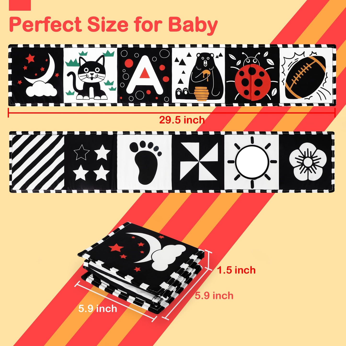 Urmywo Black And White Baby Toys, Tummy Time High Contrast Newborn Toys 0-3 Months, Soft Baby Book, Visual Stimulation Montessori Sensory Infant Toys 0-6-12 Months, Shower Gift, Easter Basket Stuffers
