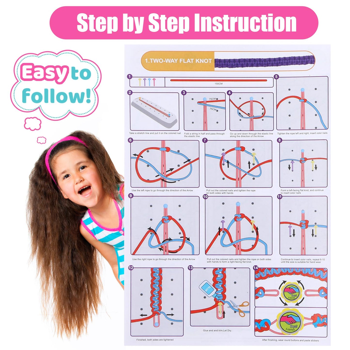 GILI Friendship Bracelet Making Kit for Girls, DIY Craft Toys, Multicolor, Ages 6-12, Model MBK-291