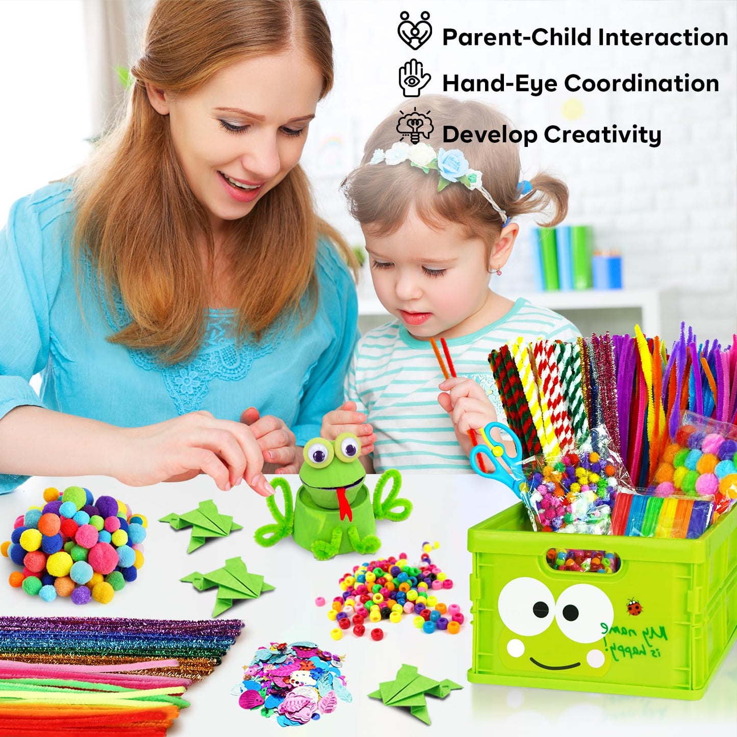 FUNZBO Arts and Crafts Supplies for Kids - Kids Crafts for Kids Ages 4-8 with Construction Paper, Pom Poms, Googly Eyes & Pony B