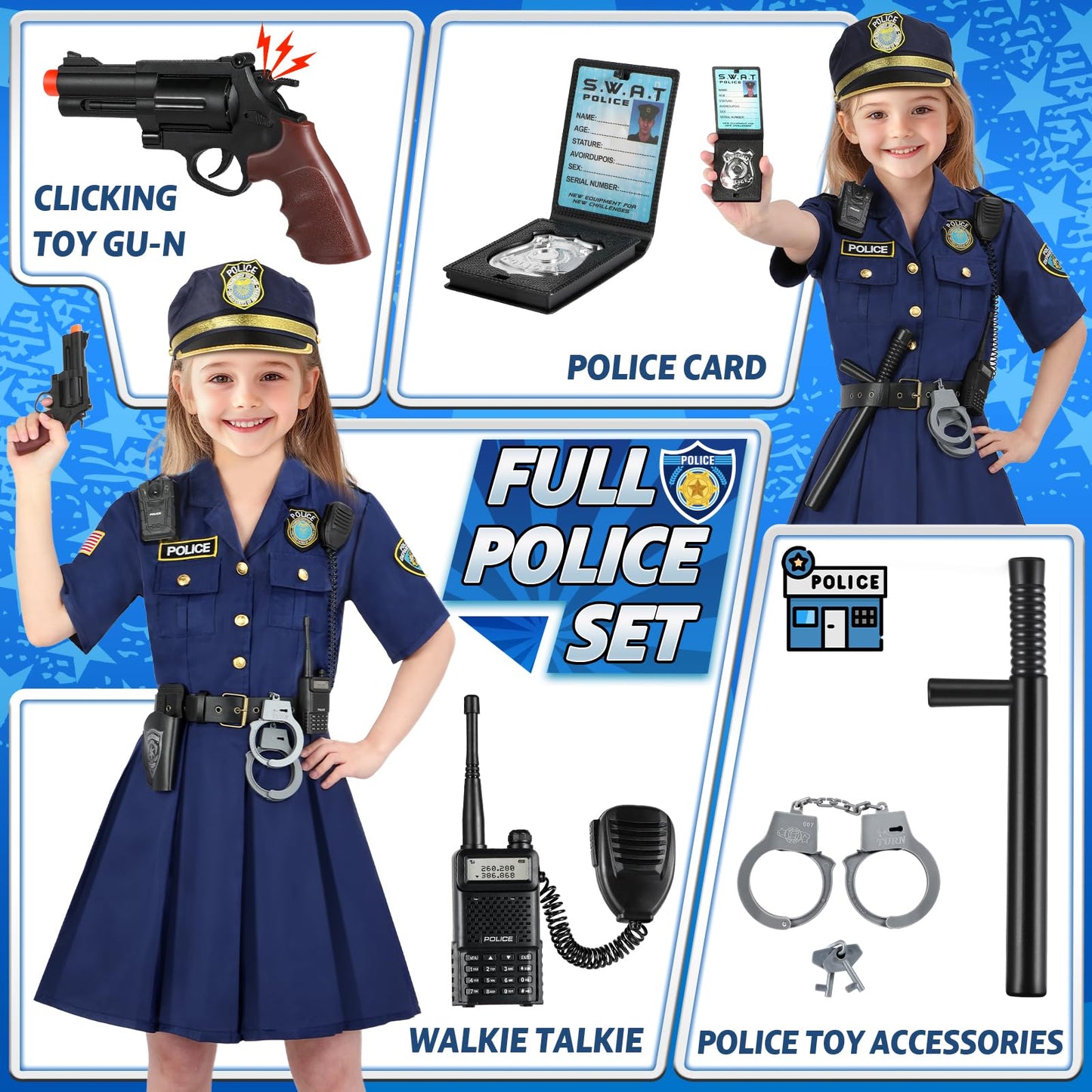 Loscola Police Costume For Girls Kids, Police Officer Costume For Girls, Halloween Costume Girls For 3-12, Cop Police Uniform
