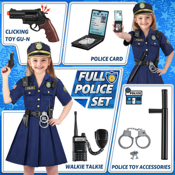 Loscola Police Costume For Girls Kids, Police Officer Costume For Girls, Halloween Costume Girls For 3-12, Cop Police Uniform