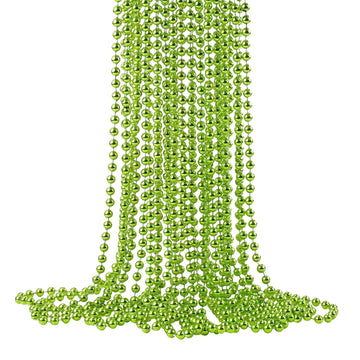 Yaxinrui 33 Inch 7 Mm Metallic Light Green Bead Necklaces, 15Pcs Mardi Gras Beads Bulk Round Beaded Necklaces Costume Necklace F