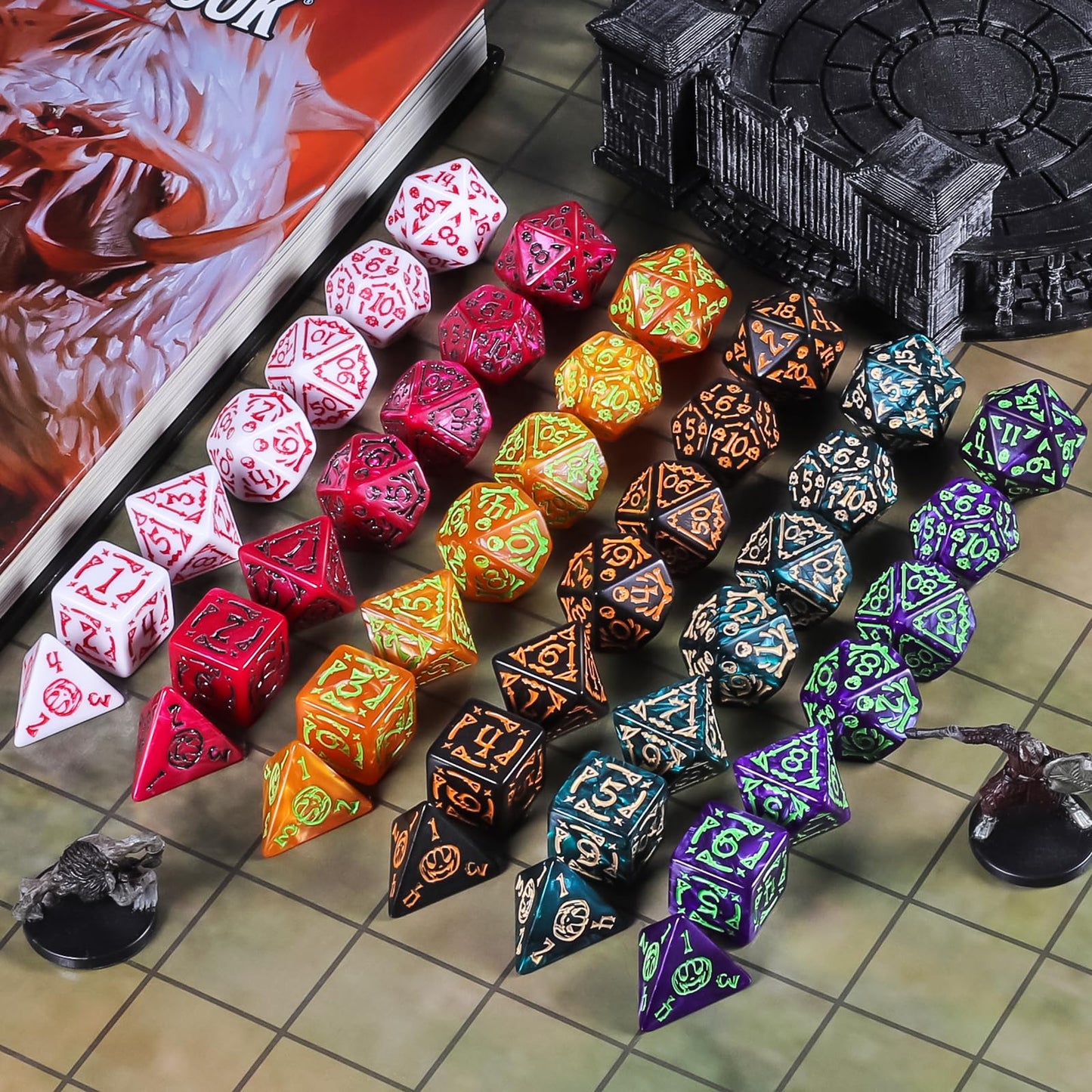 CiaraQ DND Polyhedral Dice Set (42pcs) with A Gold Pattern Drawstring Bag for Dungeons and Dragons RPG MTG Table Games. 6 Sets H
