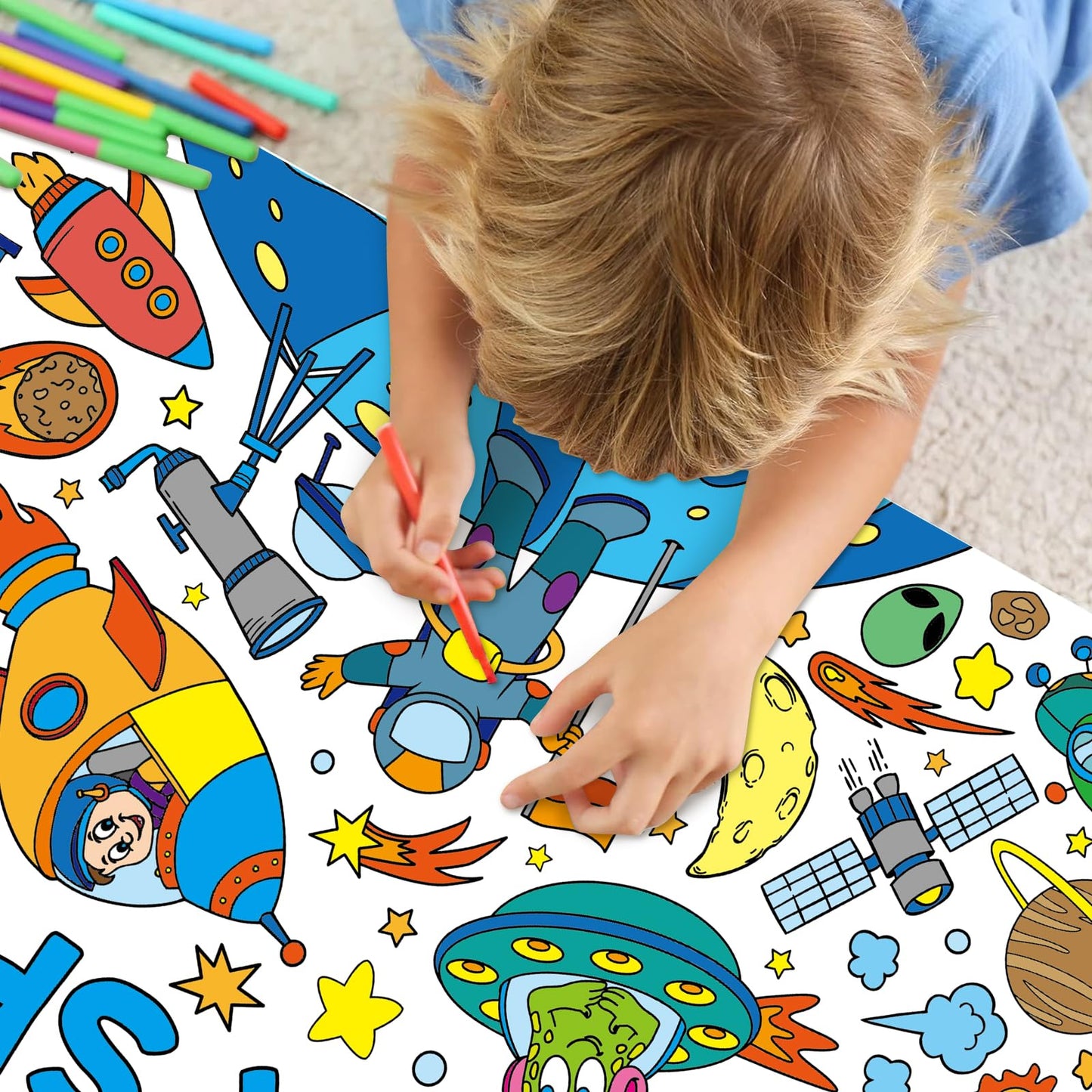 Outer Space Giant Coloring Poster For Kids 30 X 72 Inch, Space Large Coloring Poster Tablecloth, Outer Space Themed Color-In Act