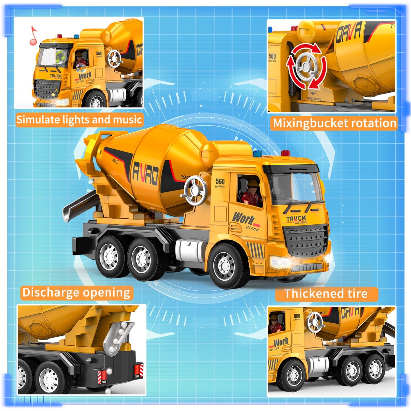 MQDMINI Construction Toys for Toddlers 6-12 Year Boys Girls, Remote Control Truck and Cement Mixer Truck, Kids Ideal Birthday Pa
