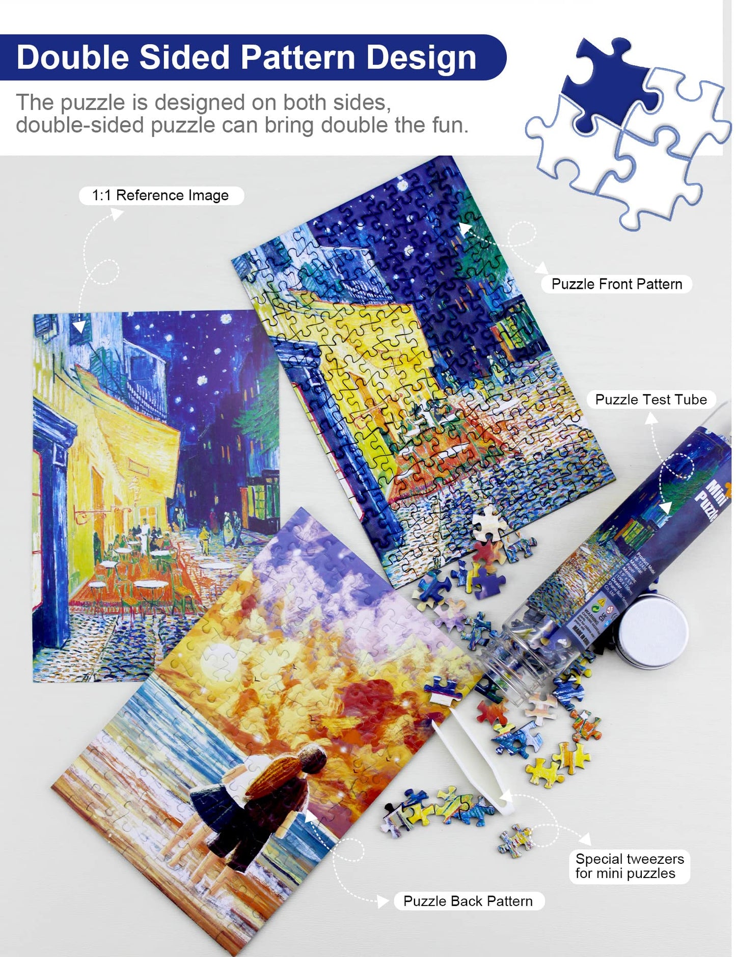 Mini Jigsaw Puzzles For Adults (8 Packs) Double-Sided Puzzle With Reference Blueprint, Micro Puzzle, Comes With Tweezers For Sma