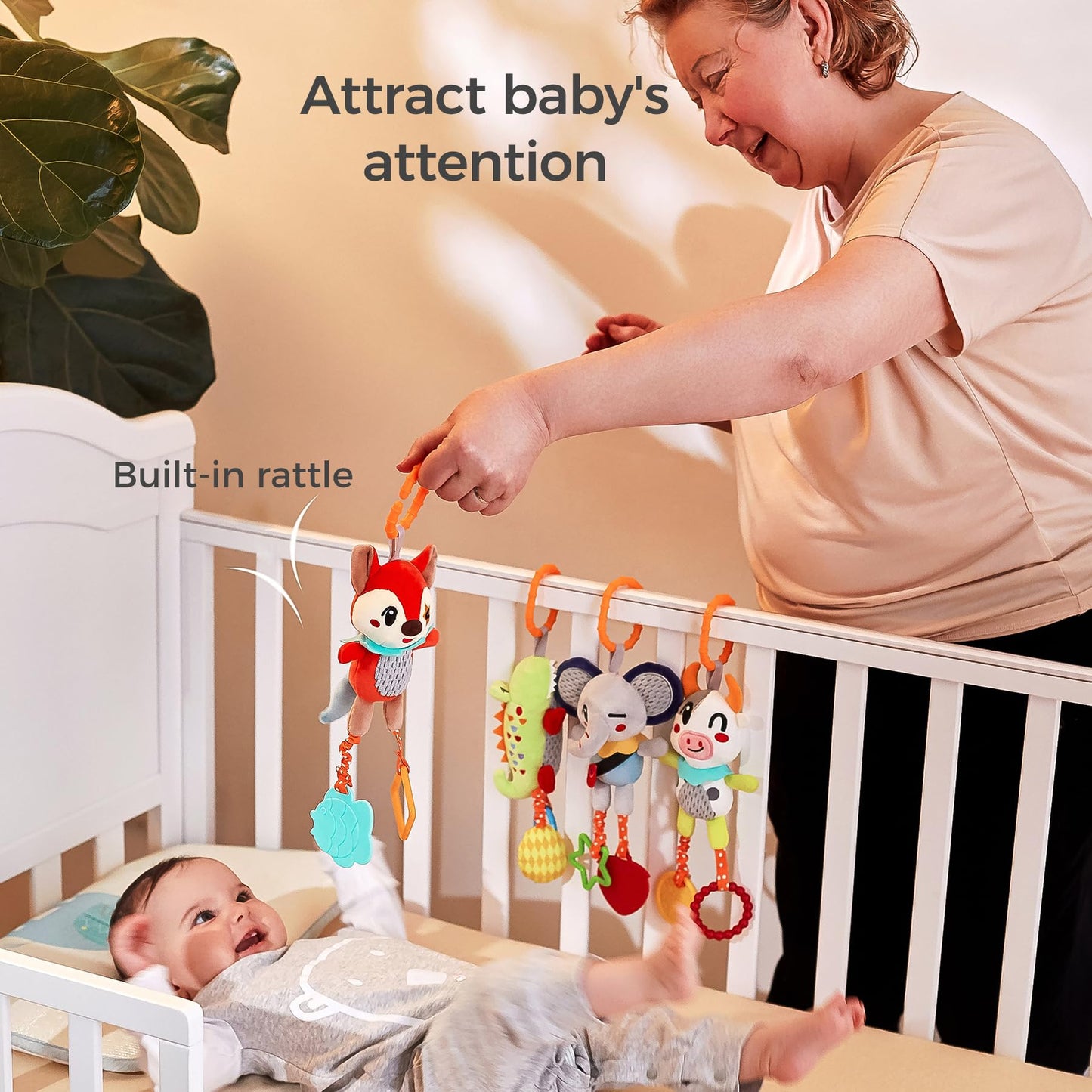 Tumama 4 Pack Baby Toys For 0 3 6 9 12 Months, Hanging Crib Toys For Newborn Infant Development, Car Seat Stroller Soft Plush Rattles Toy For Babies