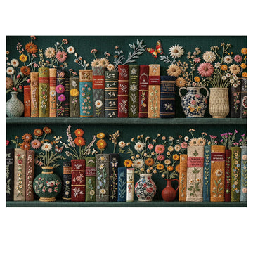 Wildflower Pages Puzzles for Adults 1000 Pieces, Vintage Flower Book Art Puzzle, Colorful Blooming Bookshelf Jigsaw Puzzle, Retr