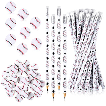 Tinlade 72 Pcs Sports Pencils And Erasers For Kids Fun Wooden Pencils For Kids Boys Sports Themed Birthday Party Favors Students Stationery Party School Office Supplies(Baseball)